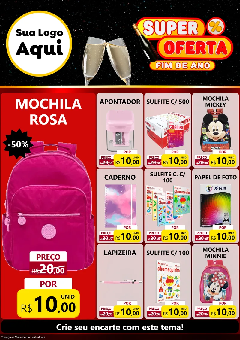 Modelo de Encarte para Encarte A4 Vertical com o tema Super Oferta Fim de Ano para Papelaria