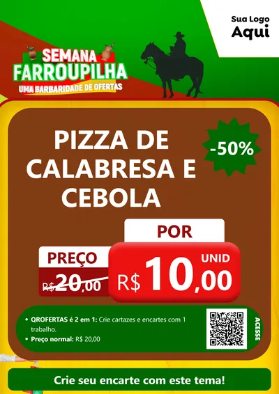Modelo de Cartaz para Cartaz A4 Vertical com o tema Semana Farroupilha - Uma Barbaridade de Ofertas para Pizzaria