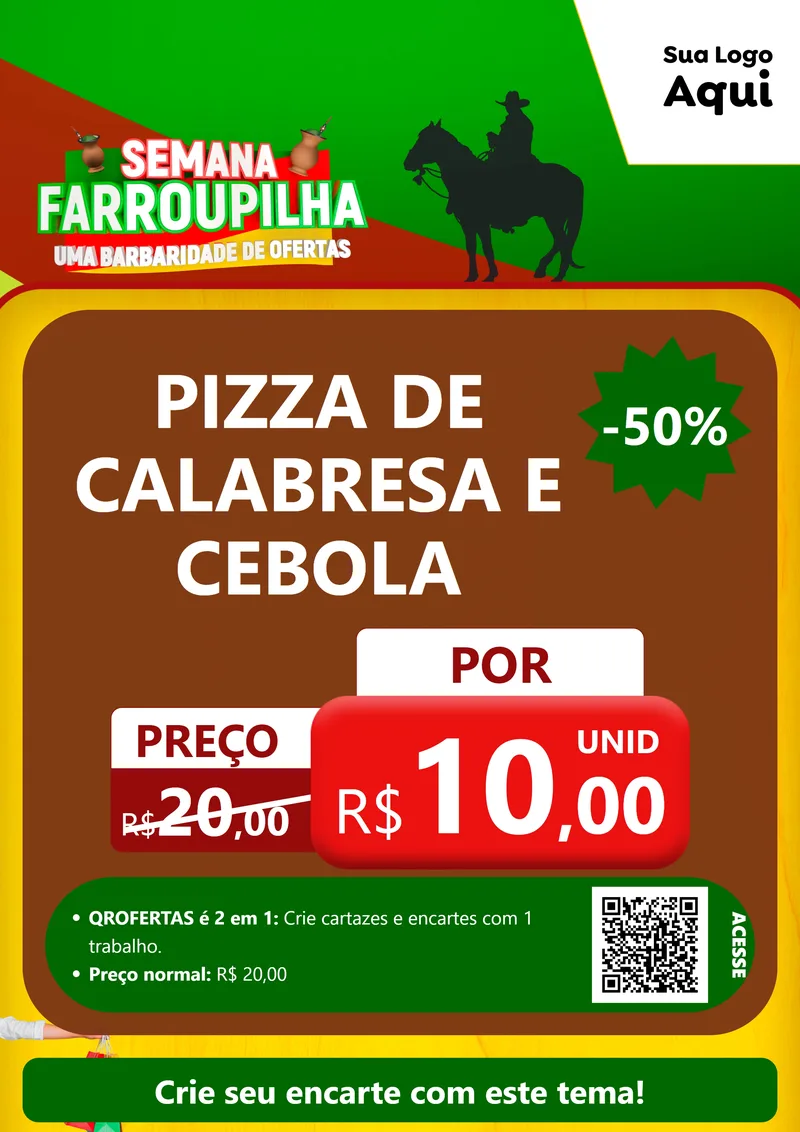 Modelo de Cartaz para Cartaz A4 Vertical com o tema Semana Farroupilha - Uma Barbaridade de Ofertas para Pizzaria