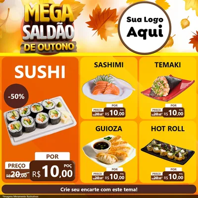 Modelo de Rede Social para Feed Facebook com o tema Mega Saldão de Outono para Comida japonesa