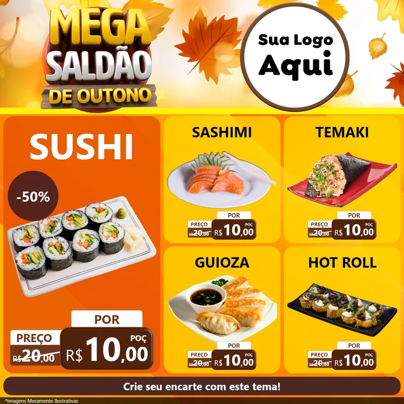 Modelo de Rede Social para Feed Facebook com o tema Mega Saldão de Outono para Comida japonesa