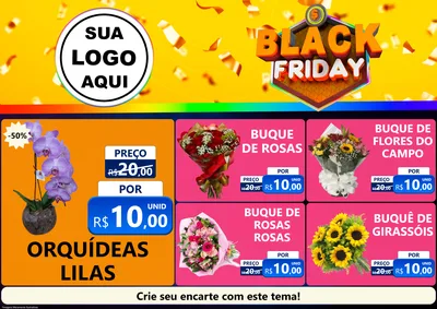 Modelo de Encarte para Encarte A4 Horizontal com o tema Black Friday para Floricultura e jardim