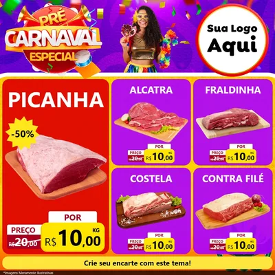 Modelo de Rede Social para Feed Facebook com o tema Pré-Carnaval Especial para Açougue