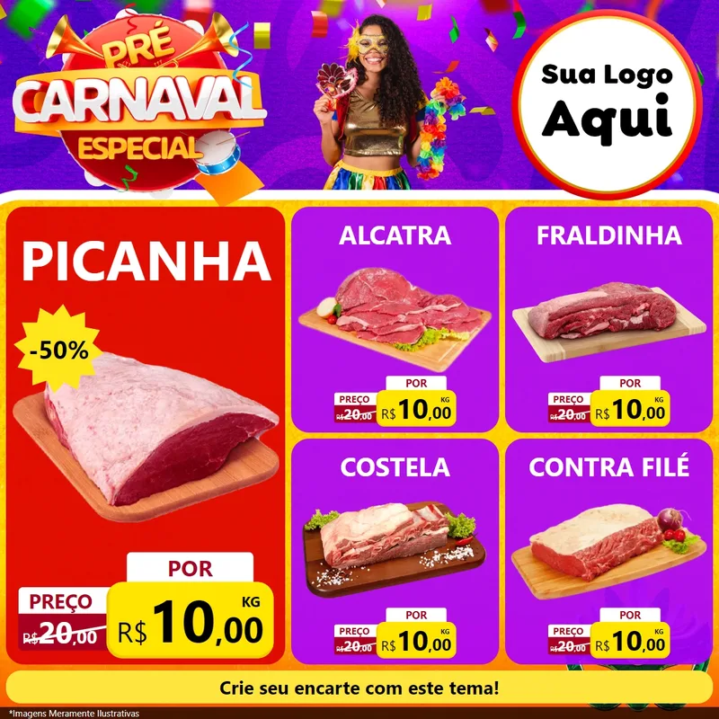 Modelo de Rede Social para Feed Facebook com o tema Pré-Carnaval Especial para Açougue