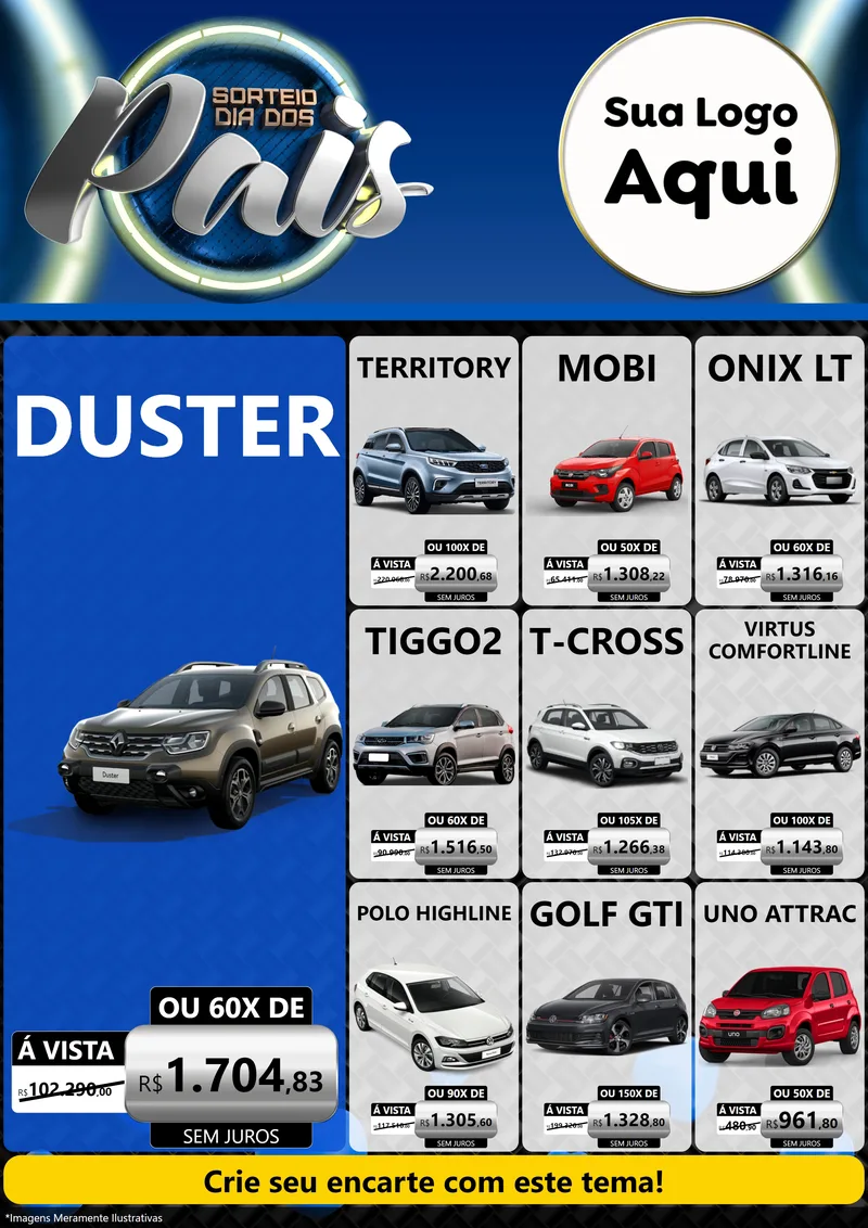 Modelo de Encarte para Encarte A4 Vertical com o tema Sorteio Dia Dos Pais para Concessionaria de Carros