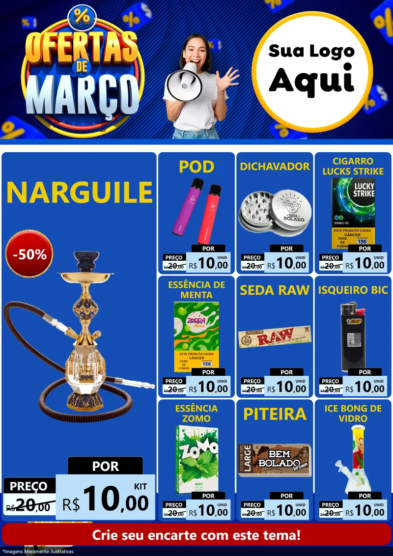 Modelo de Encarte para Encarte A4 Vertical com o tema Ofertas de Março para Tabacaria