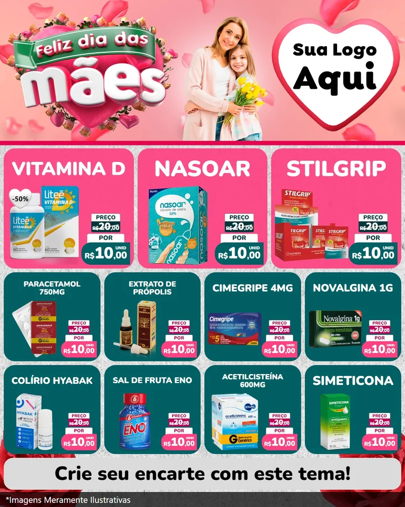 Modelo de Rede Social para Feed Instagram com o tema Feliz Dia das Mães para Farmácia