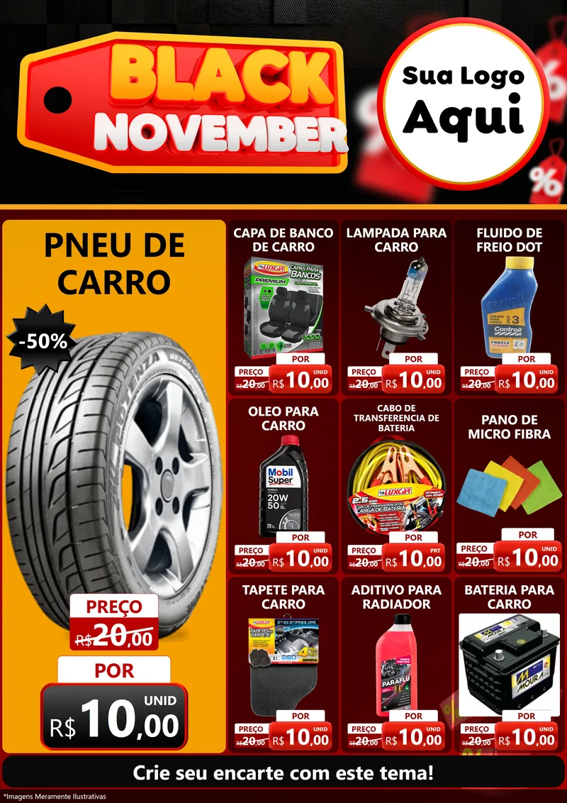 Modelo de Encarte para Encarte A4 Vertical com o tema Black November para Auto peças