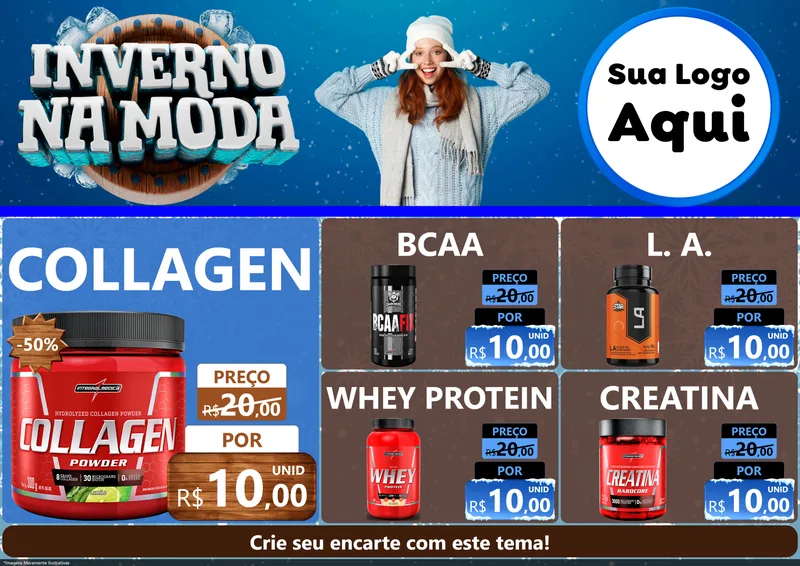 Modelo de Encarte para Encarte A4 Horizontal com o tema Inverno na Moda para Suplementos alimentares