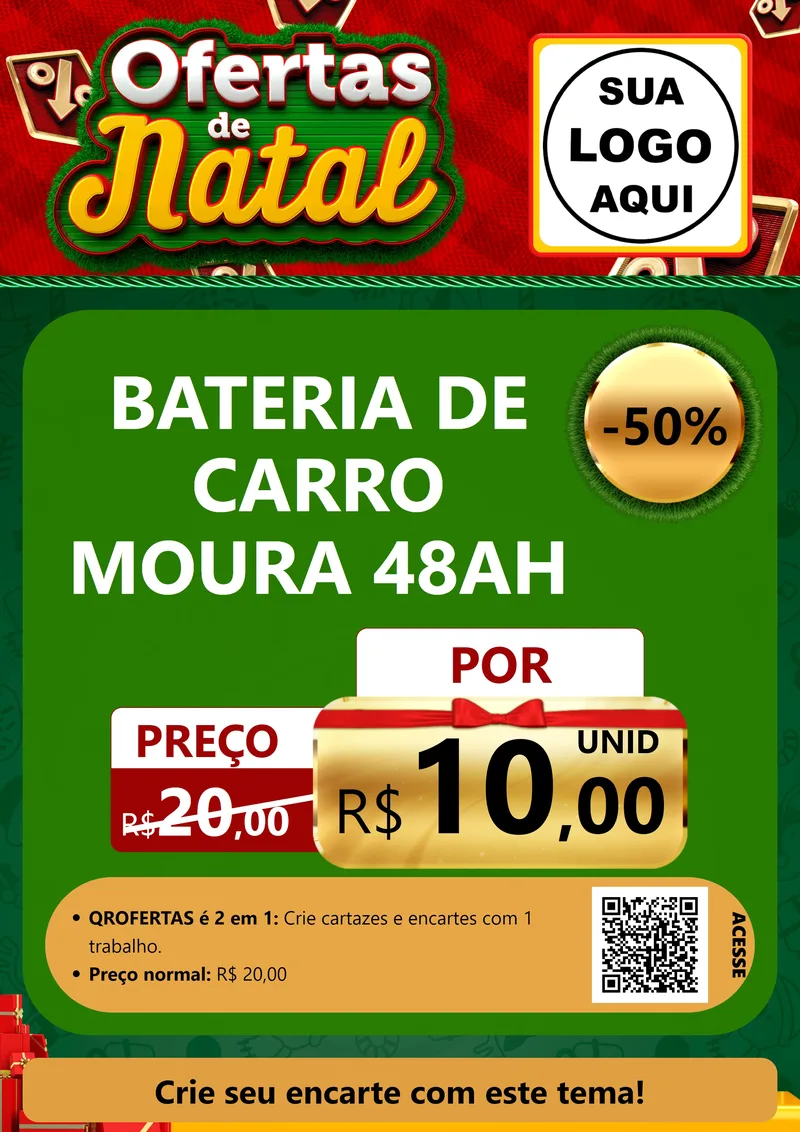 Modelo de Cartaz para Cartaz A4 Vertical com o tema Ofertas de Natal para Baterias Elétricas