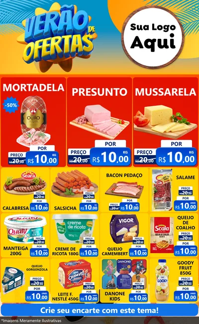 Modelo de Encarte para Encarte Grande com o tema Verão de Ofertas para Frios e Laticínios