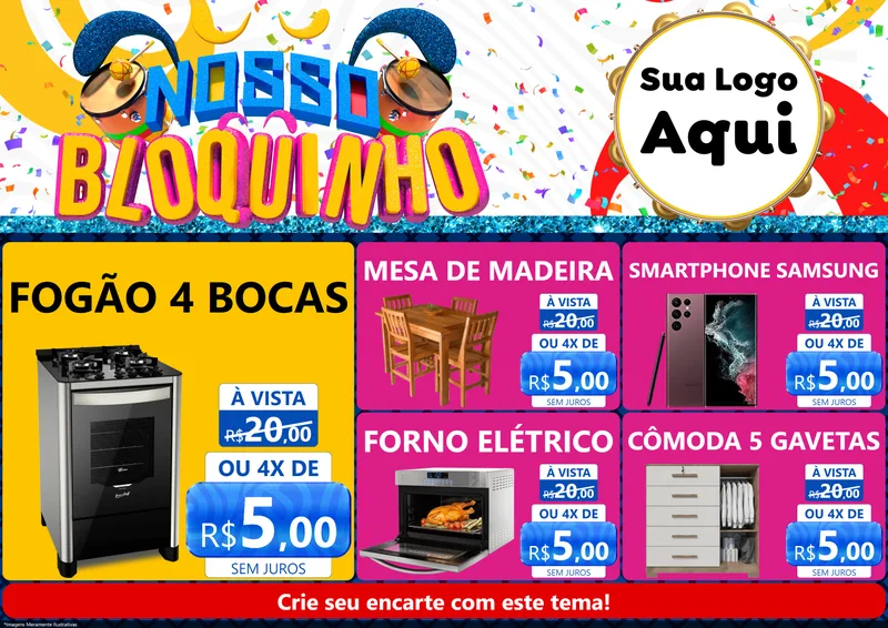 Modelo de Encarte para Encarte A4 Horizontal com o tema Nosso Bloquinho para Móveis e Eletro