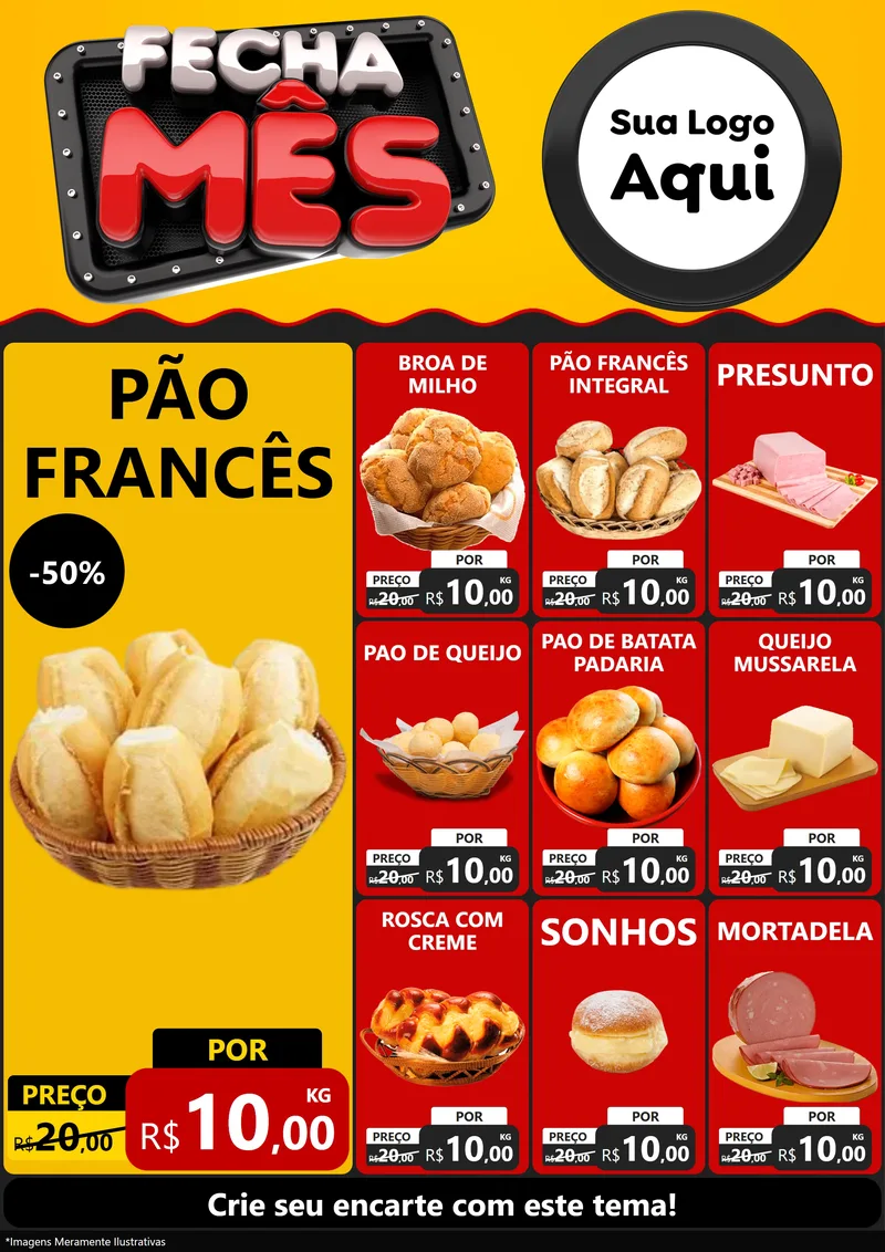 Modelo de Encarte para Encarte A4 Vertical com o tema Fecha Mês para Padaria
