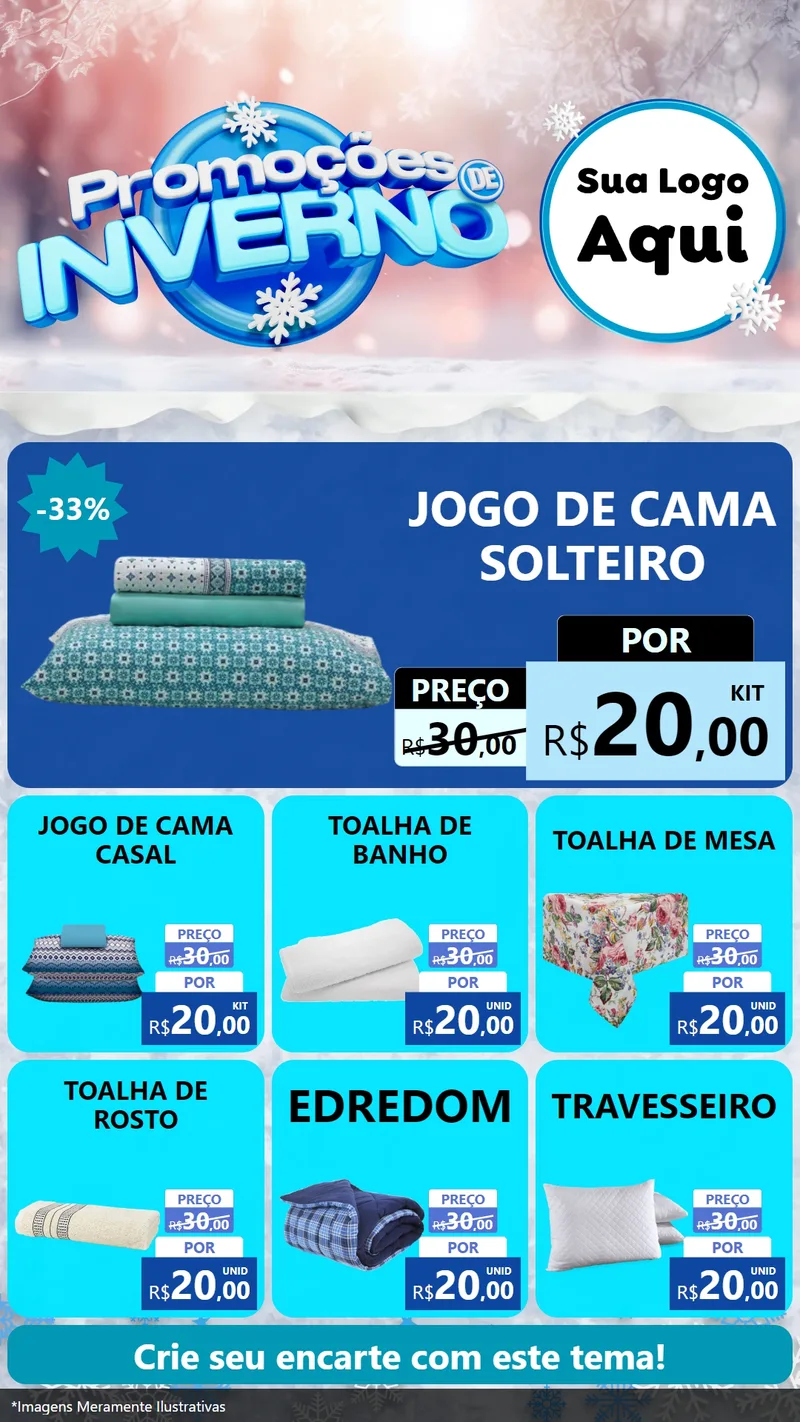 Modelo de Rede Social para Stories com o tema Promoções de Inverno para Cama, Mesa e Banho
