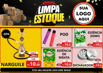 Modelo de Encarte para Encarte A4 Horizontal com o tema Operação Limpa Estoque para Tabacaria