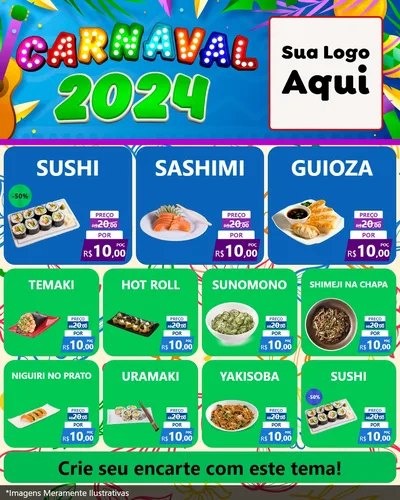 Modelo de Rede Social para Feed Instagram com o tema Carnaval 2027 para Comida japonesa