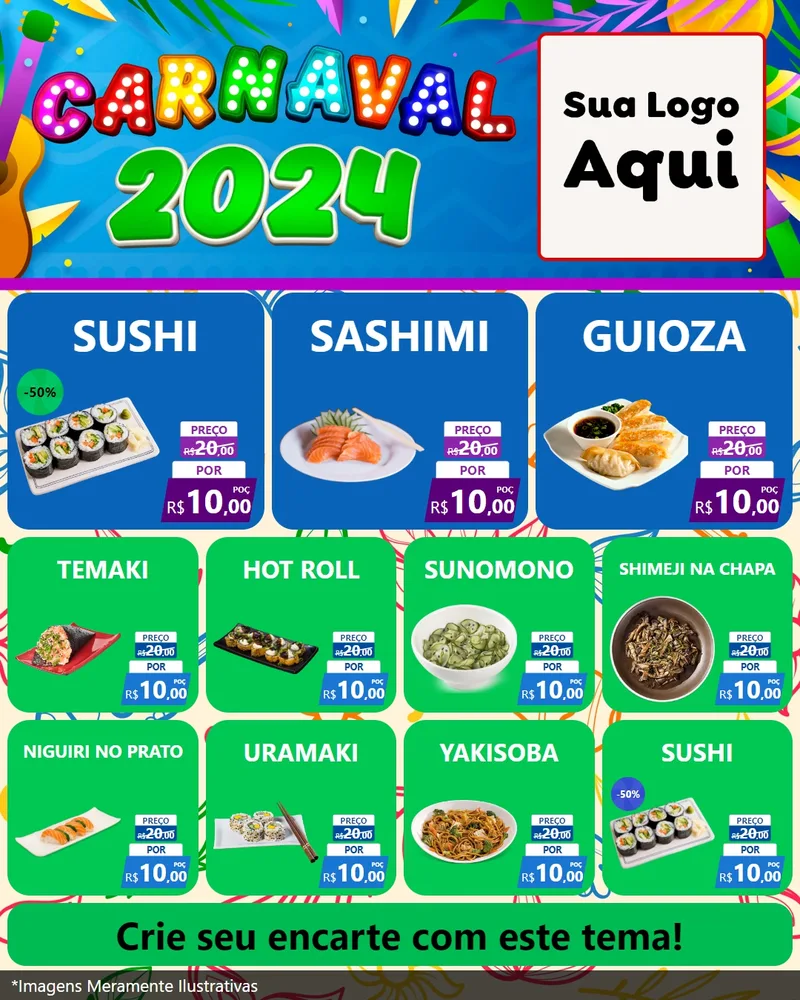 Modelo de Rede Social para Feed Instagram com o tema Carnaval 2027 para Comida japonesa