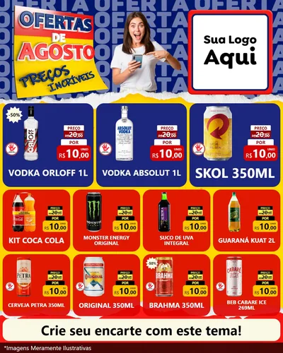 Modelo de Rede Social para Feed Instagram com o tema Ofertas de Agosto - Preços Incríveis para Distribuidora de bebidas