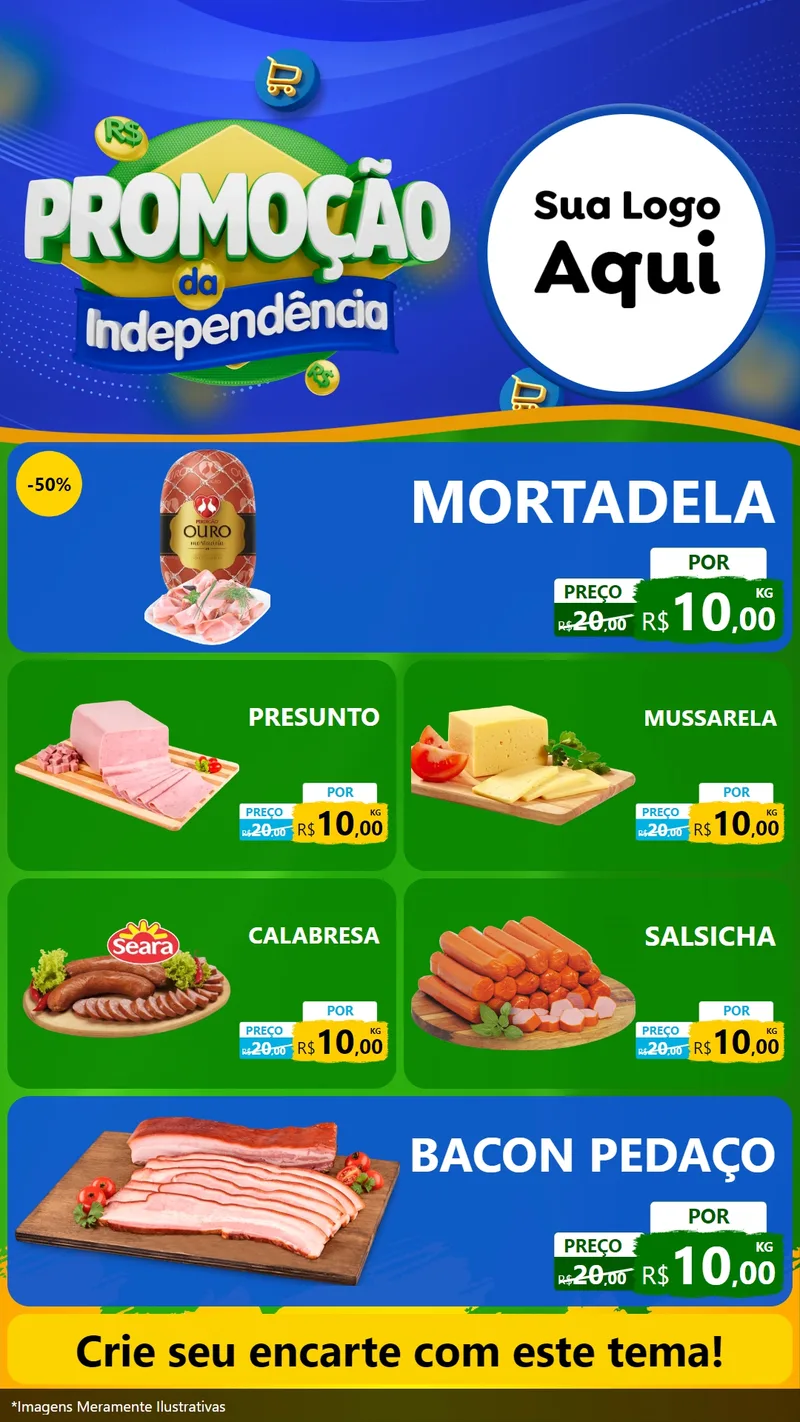 Modelo de TV para TV Vertical com o tema Promoção da Independência para Frios e Laticínios