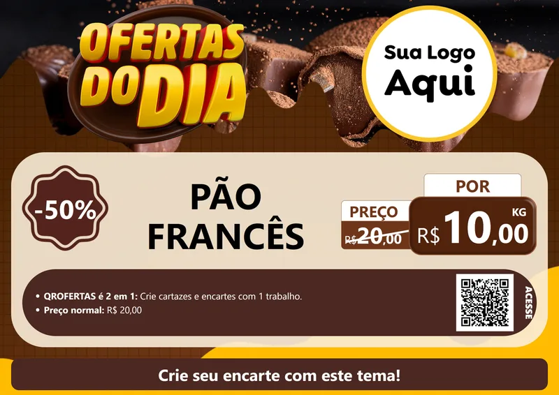 Modelo de Cartaz para Cartaz A4 Horizontal com o tema Ofertas do Dia para Padaria