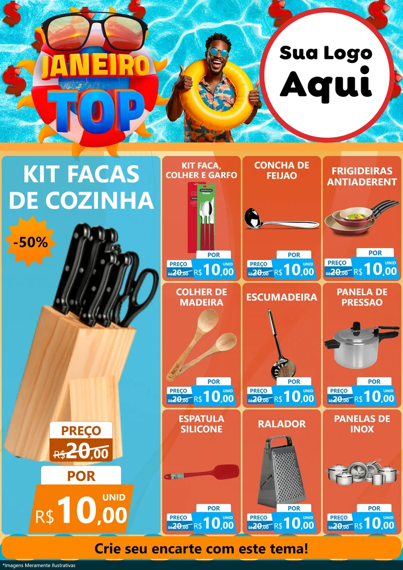 Modelo de Encarte para Encarte A4 Vertical com o tema Janeiro Top para Utilidades Domésticas