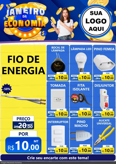 Modelo de Encarte para Encarte A4 Vertical com o tema Janeiro da Economia para Materiais Elétricos