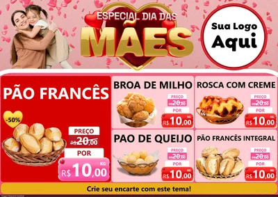 Modelo de Encarte para Encarte A4 Horizontal com o tema Especial Dia Das Mães para Padaria