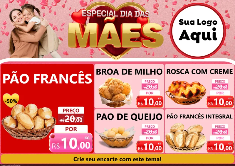 Modelo de Encarte para Encarte A4 Horizontal com o tema Especial Dia Das Mães para Padaria