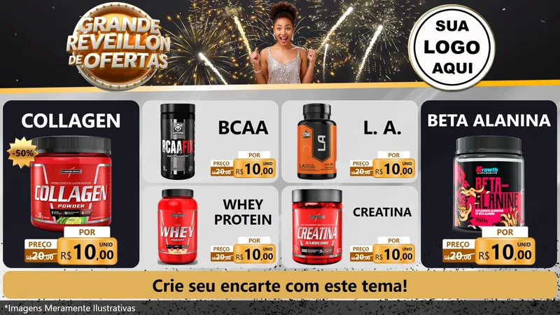 Modelo de TV para TV Horizontal com o tema Grande Réveillon de Ofertas para Suplementos alimentares
