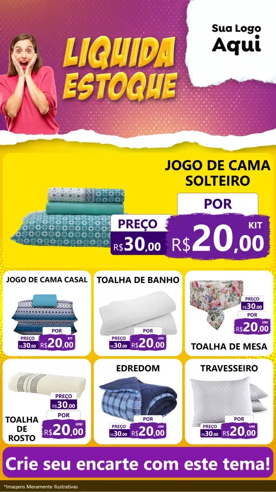 Modelo de Rede Social para Stories com o tema Liquida estoque para Cama, Mesa e Banho
