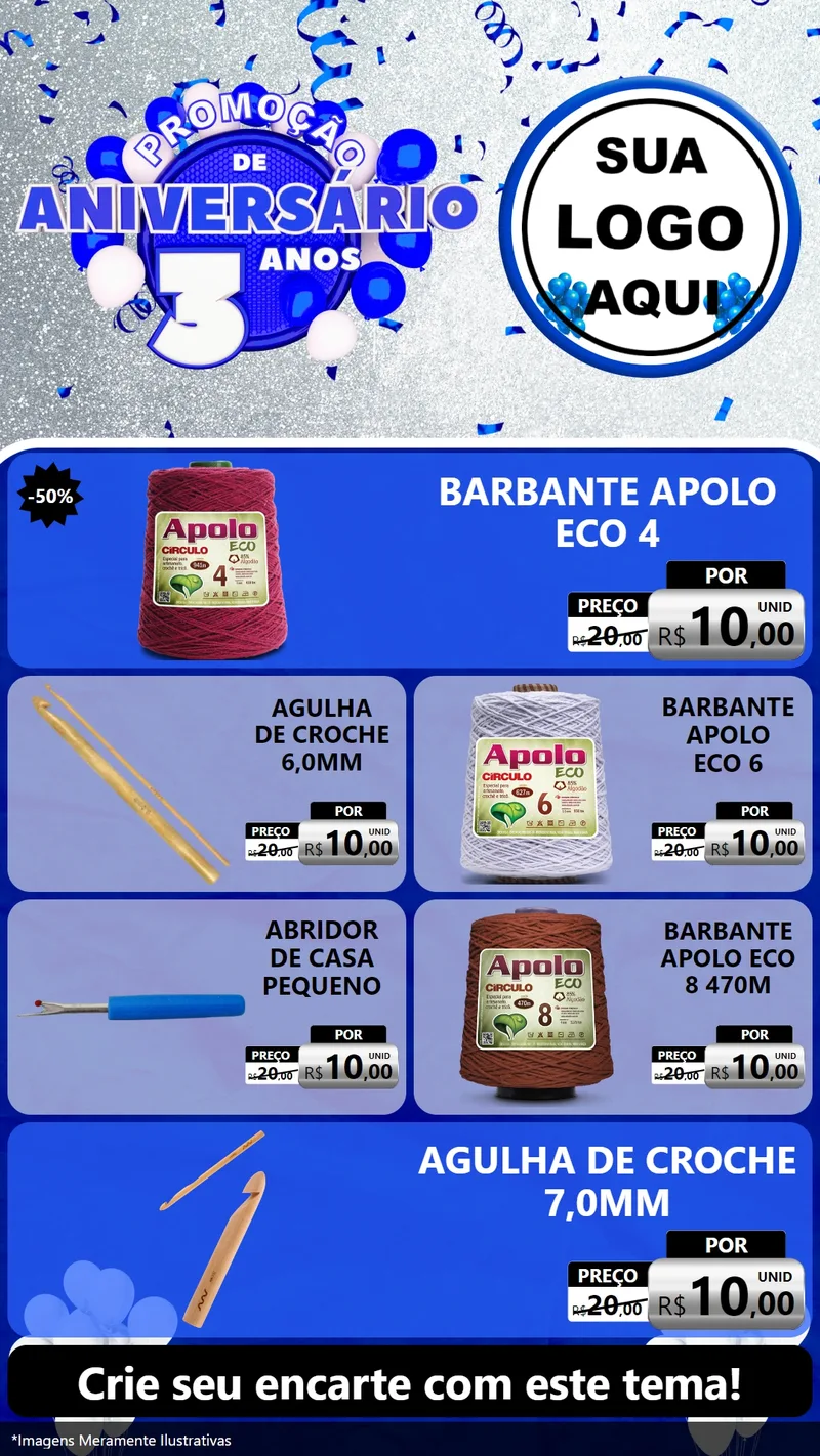 Modelo de TV para TV Vertical com o tema Promoção de Aniversário - 3 Anos para Armarinho e Aviamentos