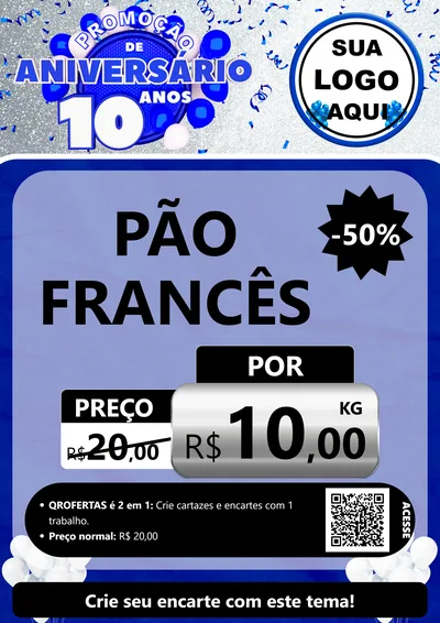 Modelo de Cartaz para Cartaz A4 Vertical com o tema Promoção de Aniversário - 10 Anos para Padaria