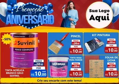 Modelo de Encarte para Encarte A4 Horizontal com o tema Promoção de Aniversário para Tintas e Ferramentas