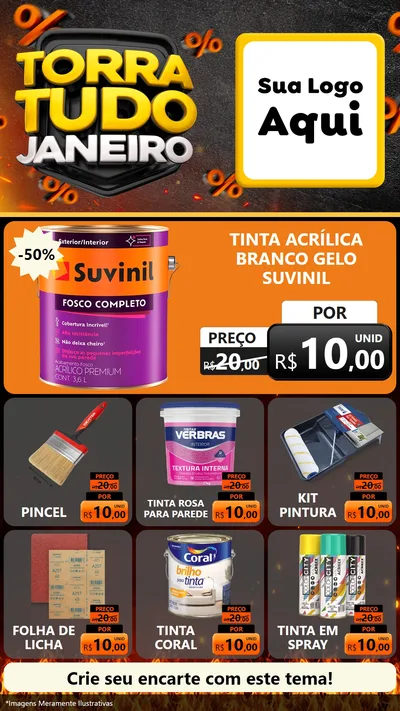 Modelo de Rede Social para Stories com o tema Torra Tudo Janeiro para Tintas e Ferramentas