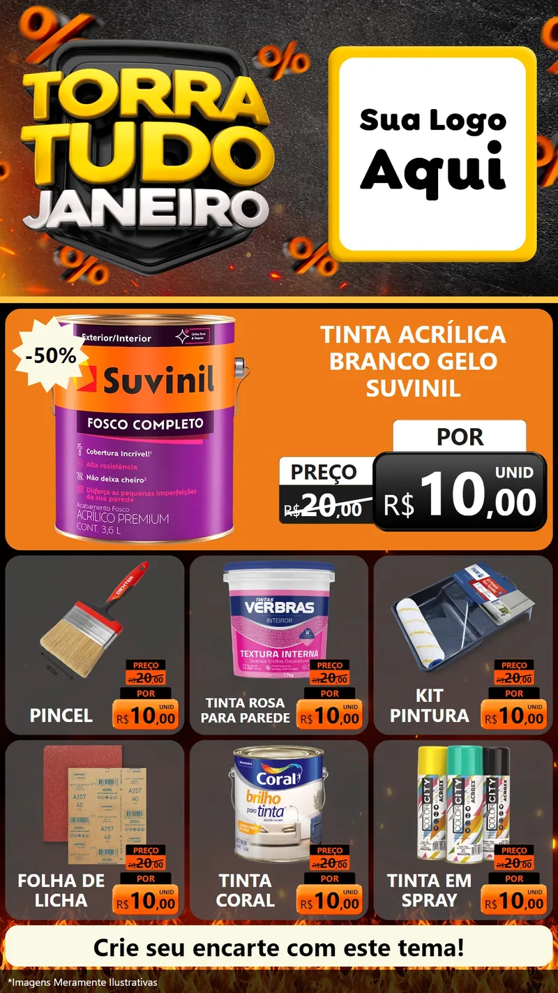 Modelo de Rede Social para Stories com o tema Torra Tudo Janeiro para Tintas e Ferramentas