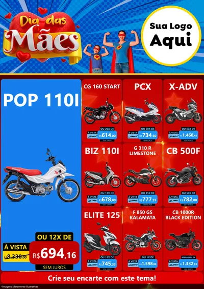 Modelo de Encarte para Encarte A4 Vertical com o tema Dia das Mães para Concessionaria de Motos