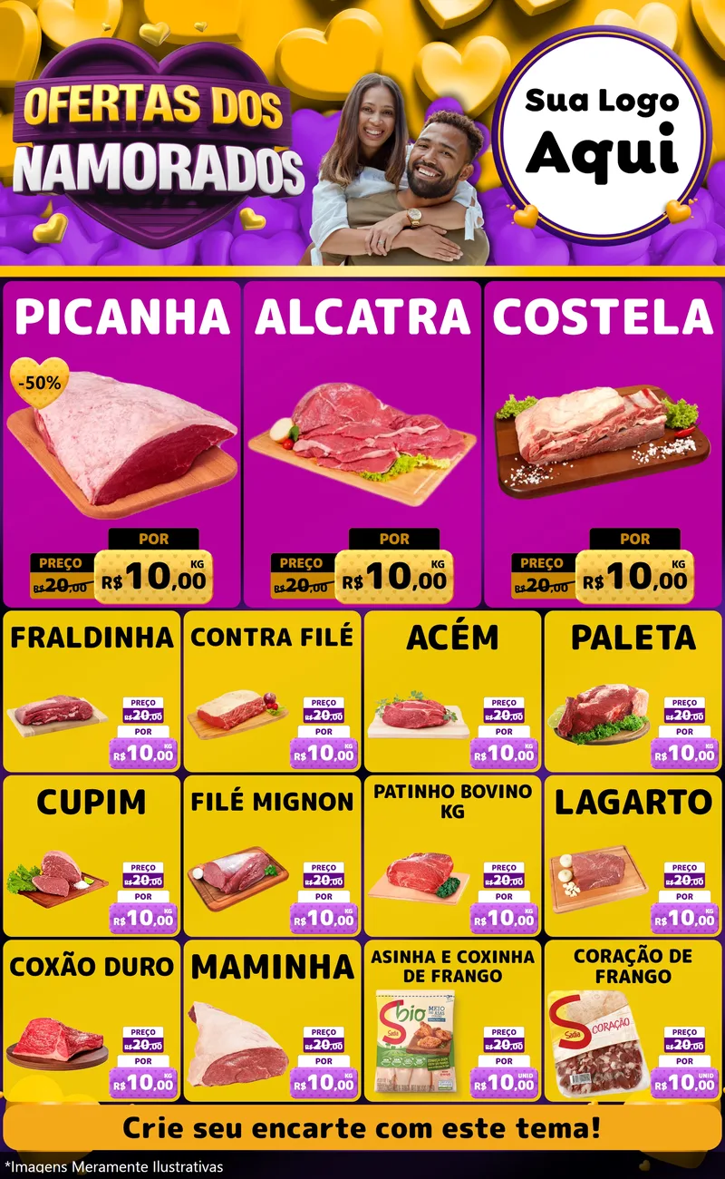Modelo de Encarte para Encarte Grande com o tema Oferta Dos Namorados para Açougue