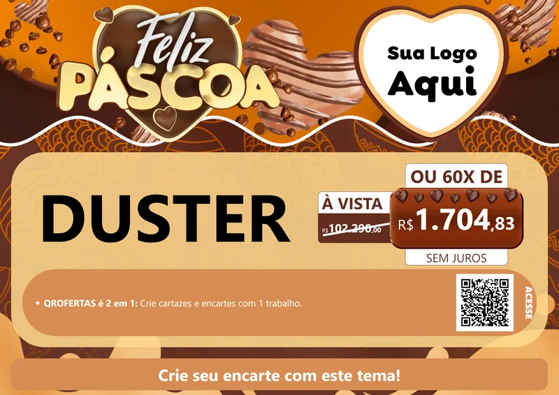 Modelo de Cartaz para Cartaz A4 Horizontal com o tema Feliz Páscoa para Concessionaria de Carros
