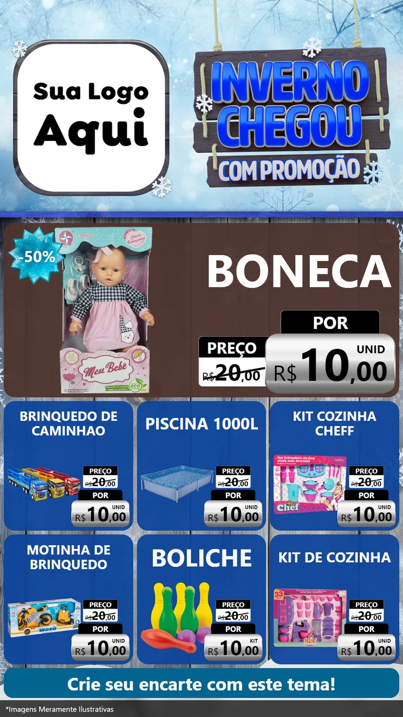 Modelo de Rede Social para Stories com o tema Inverno Chegou Com Promoção para Brinquedos