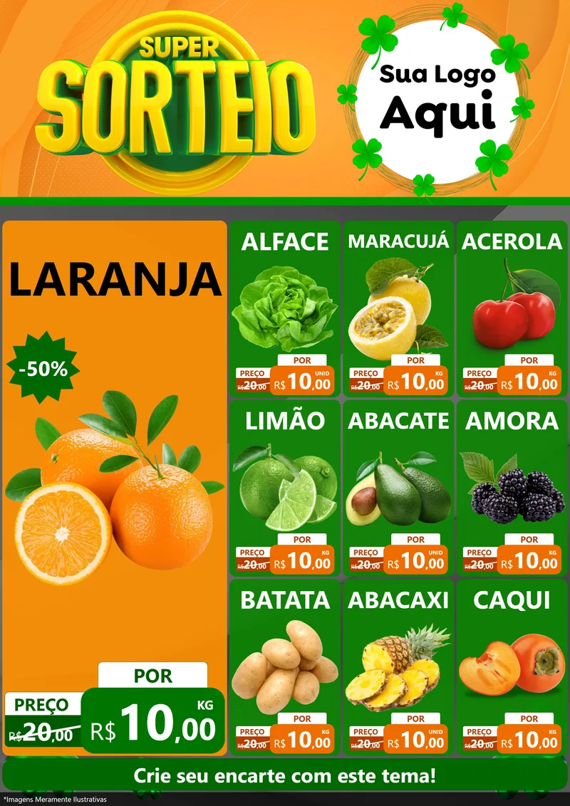 Modelo de Encarte para Encarte A4 Vertical com o tema Super Sorteio para Hortifrúti