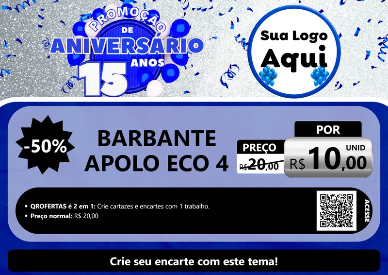 Modelo de Cartaz para Cartaz A4 Horizontal com o tema Promoção de Aniversário - 15 Anos para Armarinho e Aviamentos