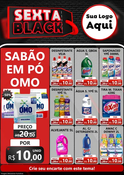 Modelo de Encarte para Encarte A4 Vertical com o tema Sexta Black para Produtos de Limpeza