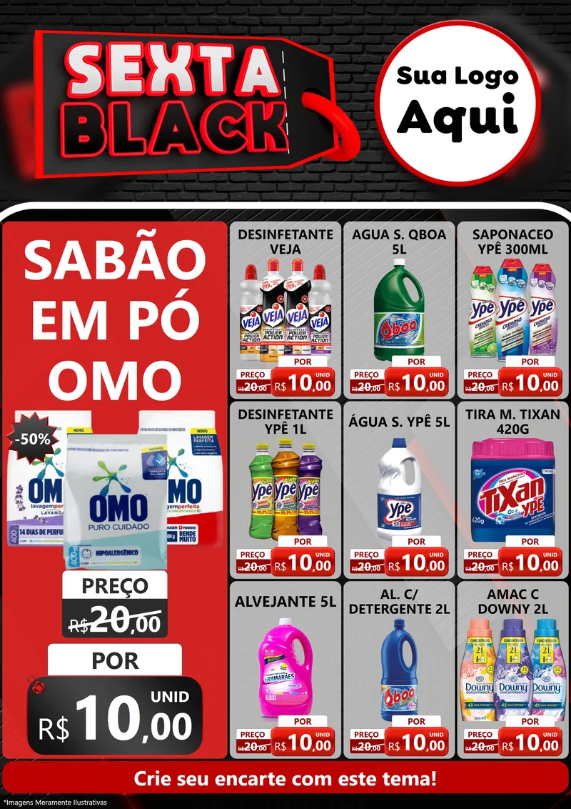 Modelo de Encarte para Encarte A4 Vertical com o tema Sexta Black para Produtos de Limpeza