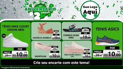 Modelo de TV para TV Horizontal com o tema Promoção de Aniversário - 2 Anos para Calçados
