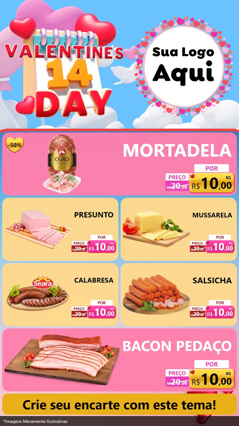 Modelo de TV para TV Vertical com o tema Valentine's Day para Frios e Laticínios