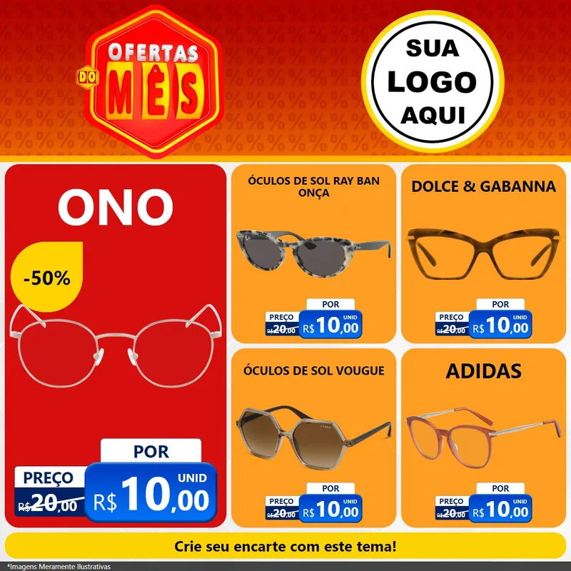 Modelo de Rede Social para Feed Facebook com o tema Ofertas do Mês para Óticas