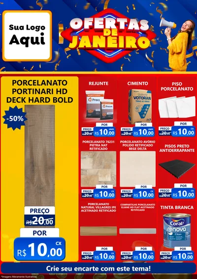 Modelo de Encarte para Encarte A4 Vertical com o tema Ofertas de Janeiro para Pisos e revestimentos