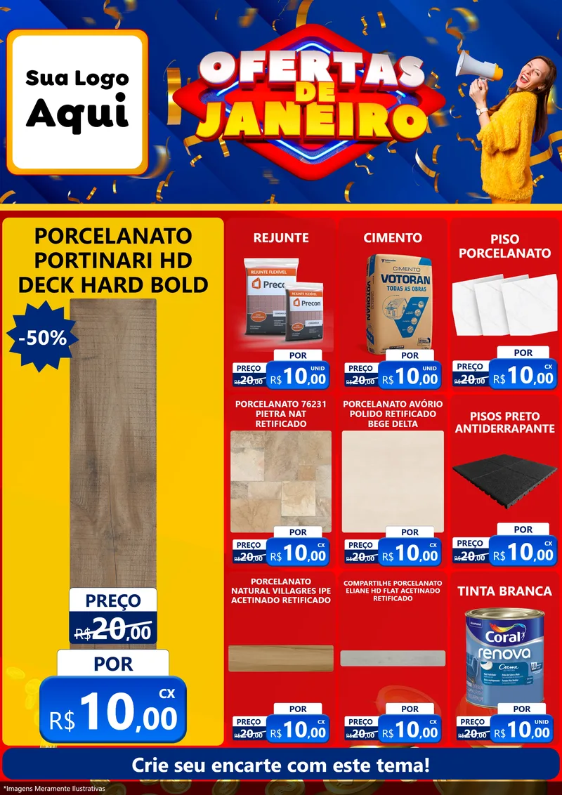 Modelo de Encarte para Encarte A4 Vertical com o tema Ofertas de Janeiro para Pisos e revestimentos