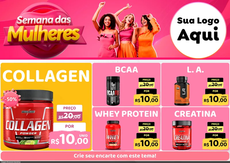 Modelo de Encarte para Encarte A4 Horizontal com o tema Semana das Mulheres para Suplementos alimentares