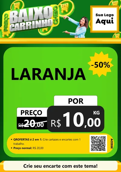 Modelo de Cartaz para Cartaz A4 Vertical com o tema Preço Baixo Carrinho Cheio para Hortifrúti
